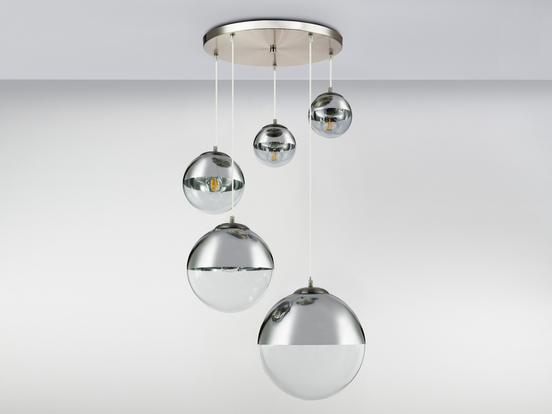Pendelleuchte VARUS 5-flammig, Glaskugeln Chrom & Klarglas, Ø 65cm