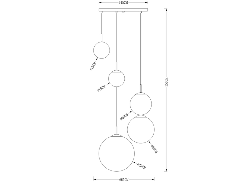 Pendelleuchte VARUS 5-flammig Glaskugeln Design in Chrom & Klarglas, Ø 65cm
