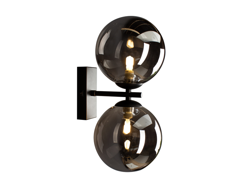 Wandlampe NEPTUN mit Schalter & Rauchglas Glaskugeln Schwarz, Höhe 23cm