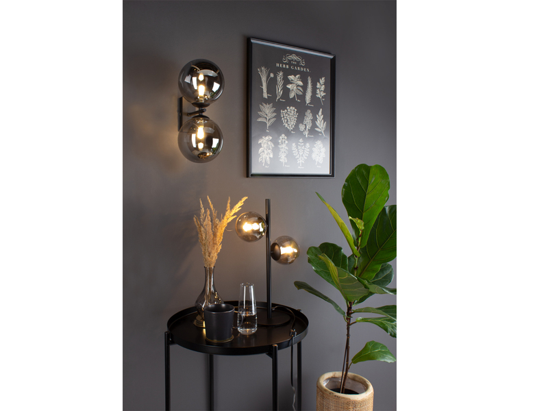 Wandlampe NEPTUN mit Schalter & Rauchglas Glaskugeln Schwarz, Höhe 23cm