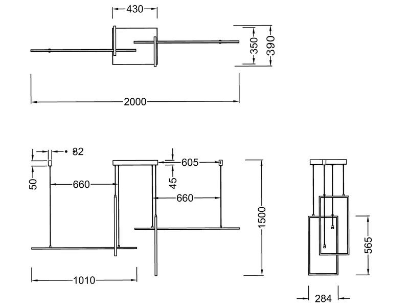 Große Design LED Pendelleuchte ANKE - dimmbar Weiß, Breite 200cm