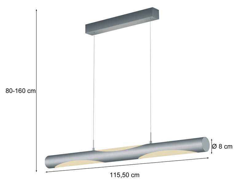 LED Pendelleuchte VIKTOR dimmbar & höhenverstellbar, Breite 115cm, Silber