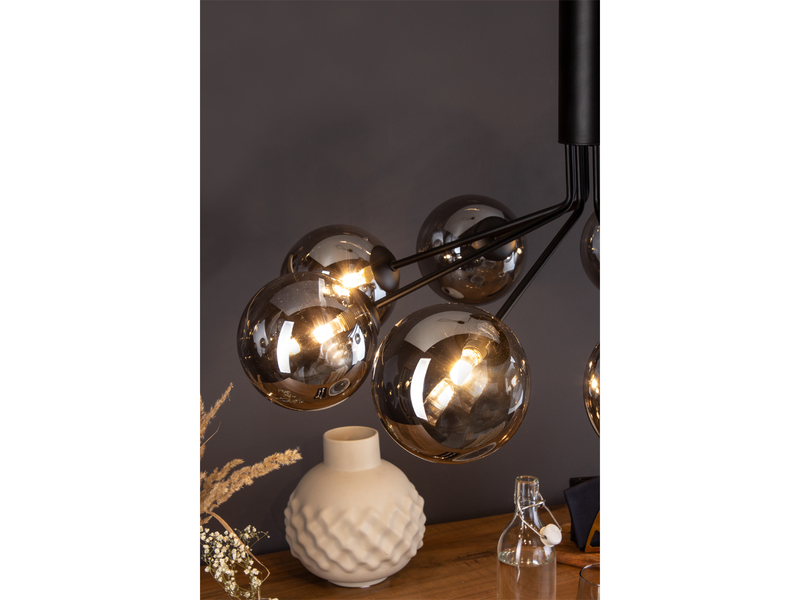 Pendelleuchte NEPTUN 9 flammig Schwarz & Rauchglas Höhe 161cm, Ø 83cm