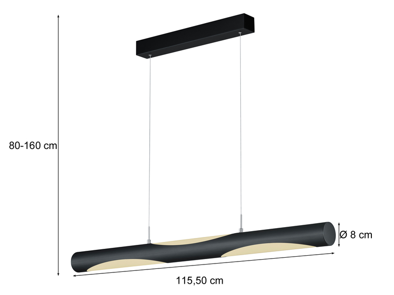 LED Pendelleuchte VIKTOR dimmbar & höhenverstellbar, Breite 115cm, Schwarz