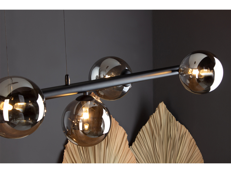 Pendelleuchte NEPTUN 6 flammig Schwarz & Rauchglas 200cm lang, Breite 144cm