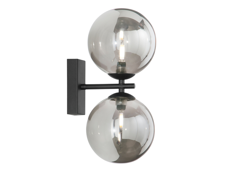 LED Wandleuchte mit Schalter, Schwarz Glaskugeln Rauchglas, Höhe 34cm