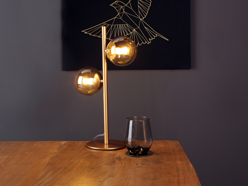 Ausgefallene LED Tischleuchte Gold - Glaskugeln Bernstein, Höhe 40cm