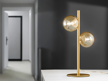 Ausgefallene LED Tischleuchte Gold - Glaskugeln Bernstein, Höhe 40cm