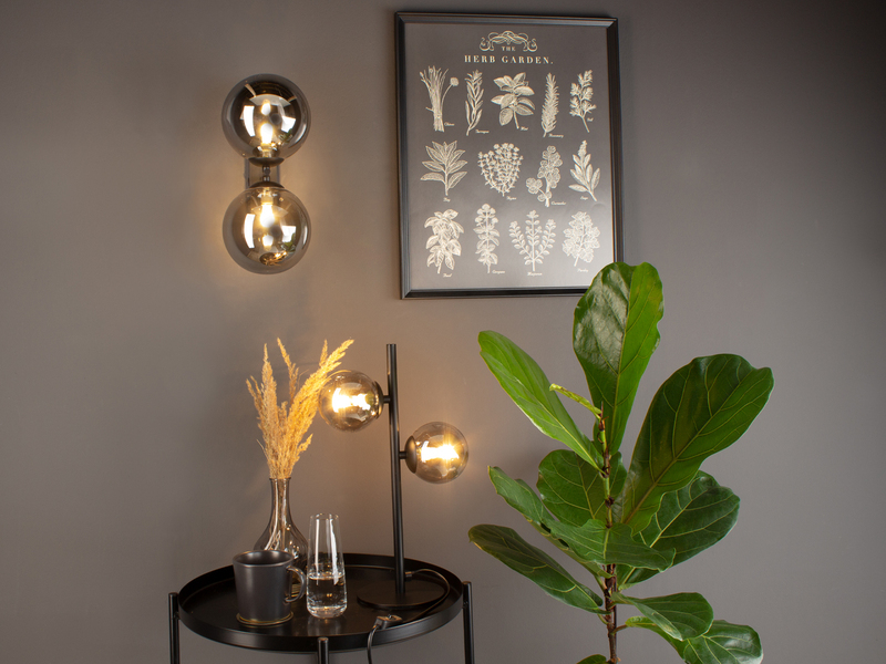 Ausgefallene LED Tischleuchte Schwarz - Glaskugeln Rauchglas, Höhe 40cm