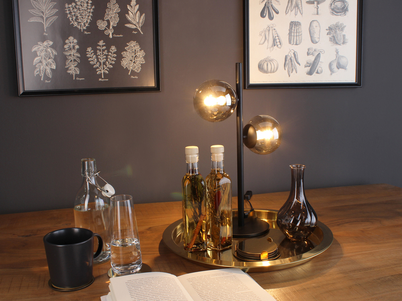 Ausgefallene LED Tischleuchte Schwarz - Glaskugeln Rauchglas, Höhe 40cm