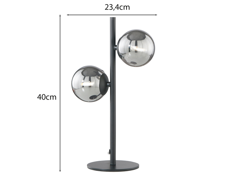 Ausgefallene LED Tischleuchte Schwarz - Glaskugeln Rauchglas, Höhe 40cm