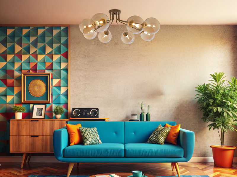 LED Deckenleuchte in Gold mit 8 Glaskugeln Bernsteinfarbig, Breite 88cm