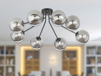 LED Deckenleuchte Schwarz mit 8 Glaskugeln Rauchglas, Breite 88cm