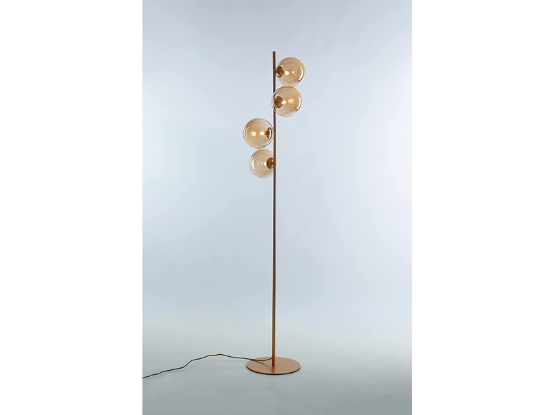 Ausgefallene LED Stehleuchte Messing - Glaskugeln Amber, Höhe 160cm