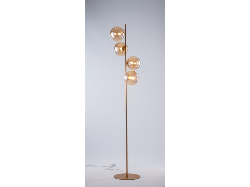 Ausgefallene LED Stehleuchte 160cm Messing - Glaskugeln Rauchglas Amber