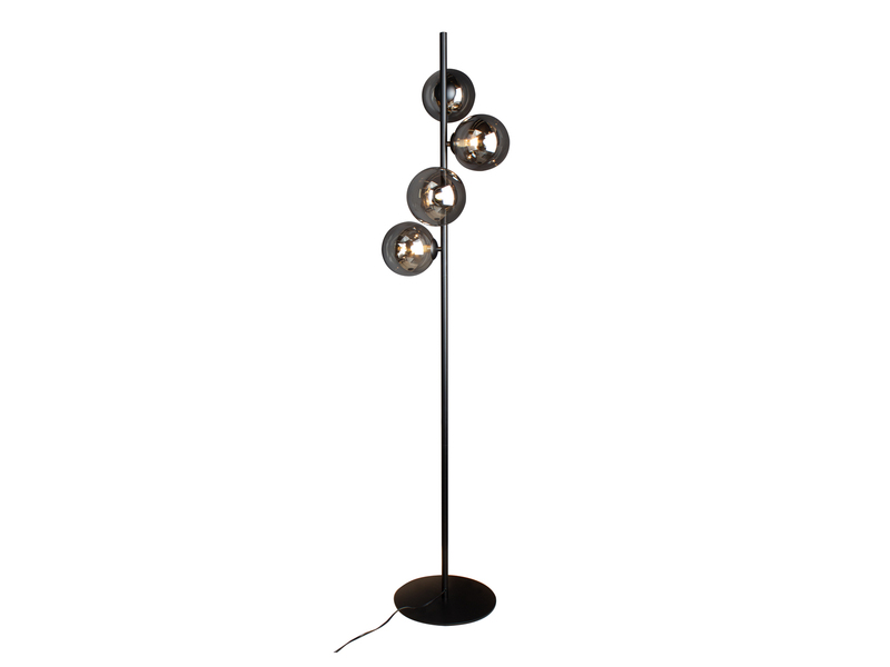 Außergewöhnliche LED Stehleuchte Schwarz - Glaskugeln Rauchglas, 160cm