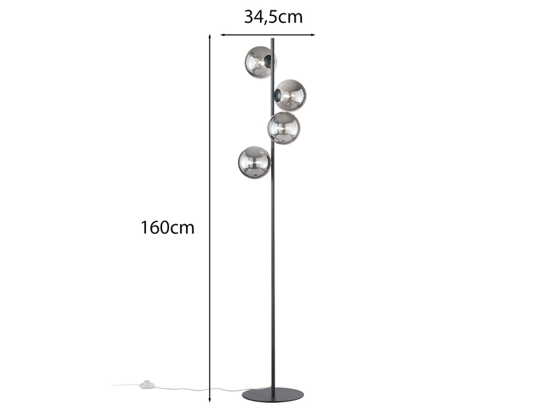 Ausgefallene LED Stehlampe mehrflammig Schwarz - Glaskugeln Rauchglas, H: 160cm
