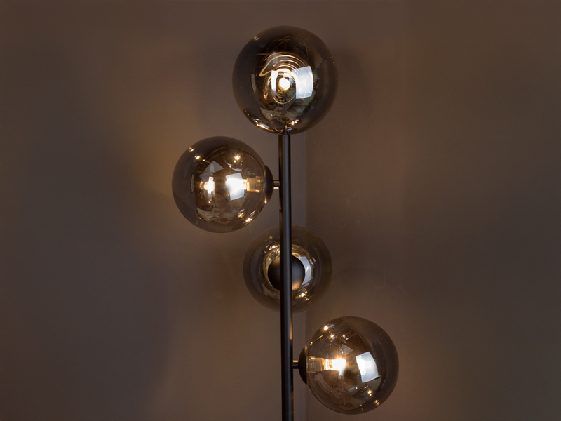 Ausgefallene LED Stehlampe mehrflammig Schwarz - Glaskugeln Rauchglas, H: 160cm