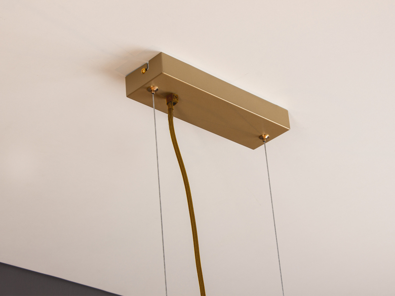 LED Pendelleuchte 6 flammig Messing & Amberglas 200cm lang, Breite 144cm