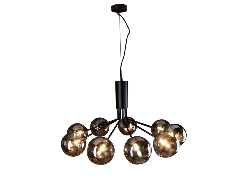 LED Pendelleuchte 9 flammig Schwarz & Rauchglas Höhe 161cm, Ø 83cm