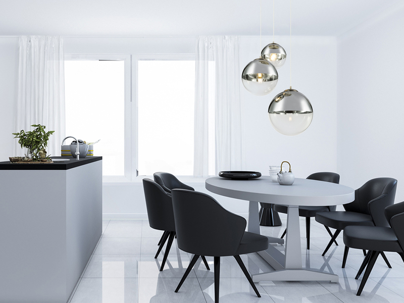 LED Pendelleuchte 3-flammig mit Glaskugeln in Chrom & Klarglas, Ø 51cm