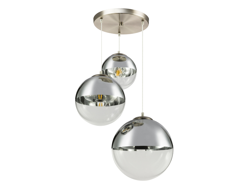 LED Hängelampe 3-flammig mit Glaskugeln in Chrom & Klarglas