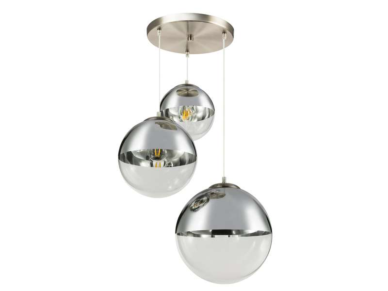 LED Pendelleuchte 3-flammig mit Glaskugeln in Chrom & Klarglas, Ø 51cm
