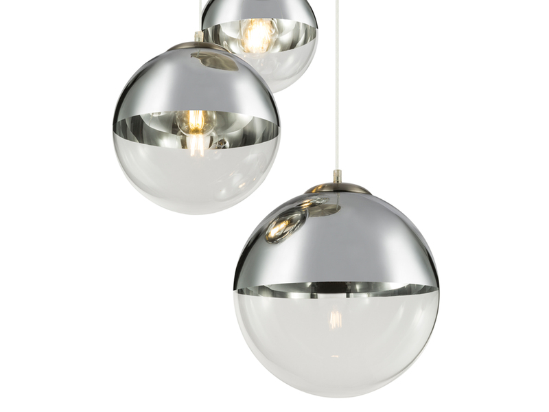 Pendelleuchte 3-flammig mit Glaskugeln Chrom & Klarglas Ø 51cm, inkl. E27 LED