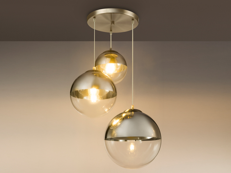 LED Pendelleuchte 3-flammig mit Glaskugeln in Chrom & Klarglas, Ø 51cm