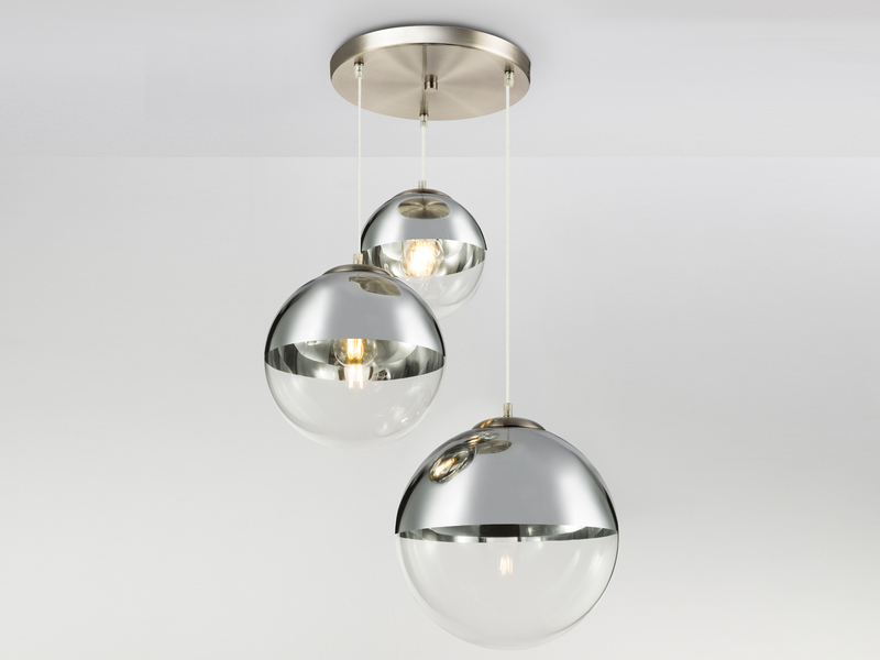 LED Pendelleuchte 3-flammig mit Glaskugeln in Chrom & Klarglas, Ø 51cm