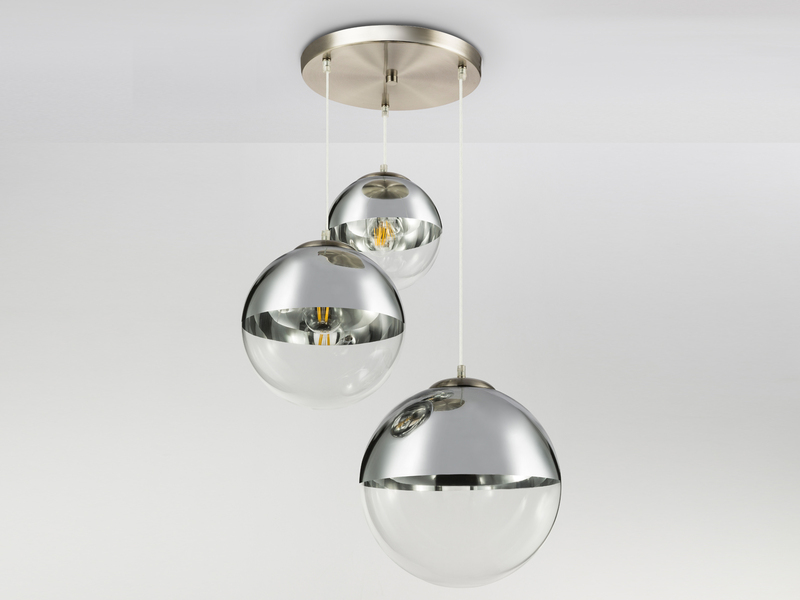 LED Pendelleuchte 3-flammig mit Glaskugeln in Chrom & Klarglas, Ø 51cm