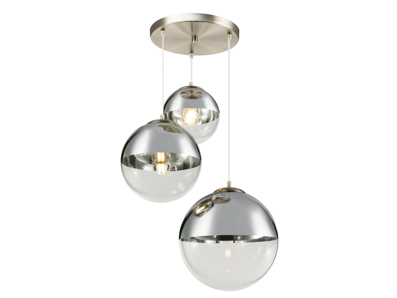 LED Pendelleuchte 3-flammig mit Glaskugeln in Chrom & Klarglas, Ø 51cm