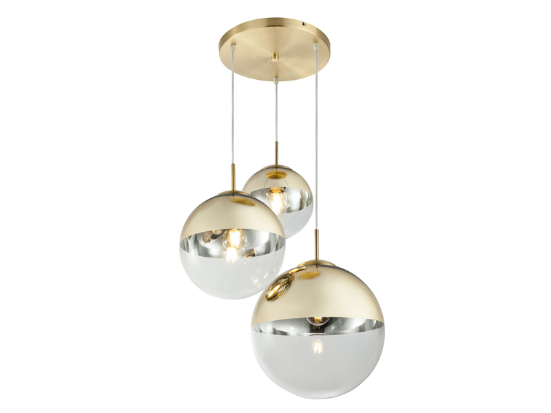 LED Hängelampe 3-flammig mit Glaskugeln in Gold & Klarglas