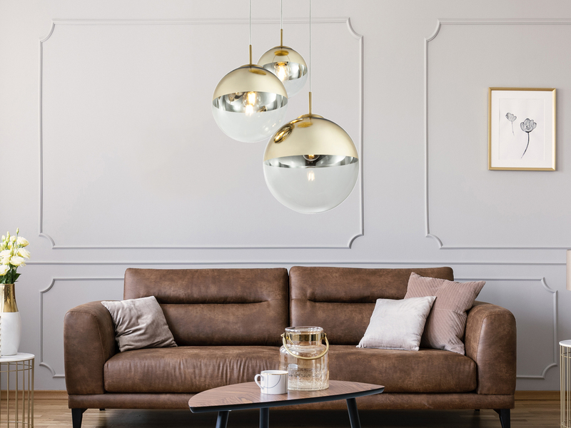 Pendelleuchte 3-flammig mit Glaskugeln Gold & Klarglas Ø 51cm, inkl. E27 LED