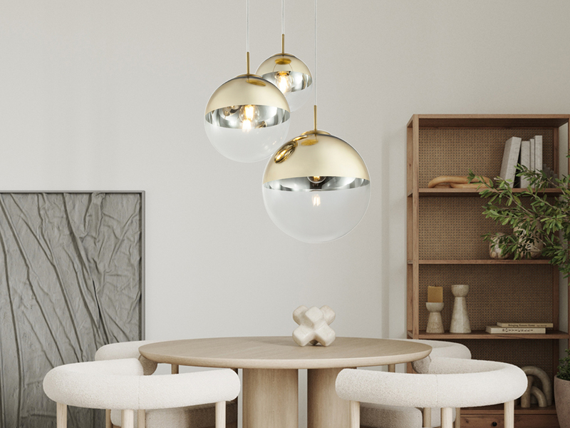 Pendelleuchte 3-flammig mit Glaskugeln Gold & Klarglas Ø 51cm, inkl. E27 LED