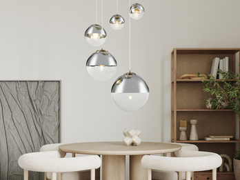 LED Pendelleuchte 5-flammig mit Glaskugeln Design in Chrom & Klarglas, Ø 65cm