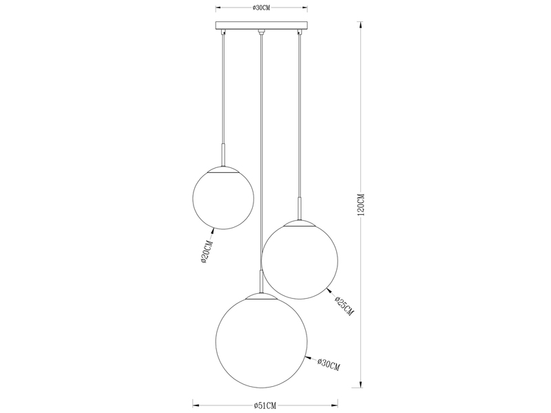 Pendelleuchte 3-flammig mit Glaskugeln Rauchglas Ø 51cm, inkl. E27 LED