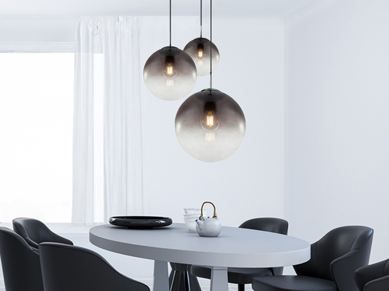 Pendelleuchte 3-flammig mit Glaskugeln Rauchglas Ø 51cm, inkl. E27 LED