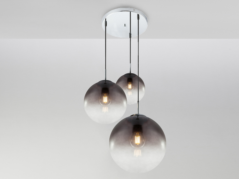 LED Pendelleuchte 3-flammig mit Glaskugeln aus Rauchglas, Ø 51cm