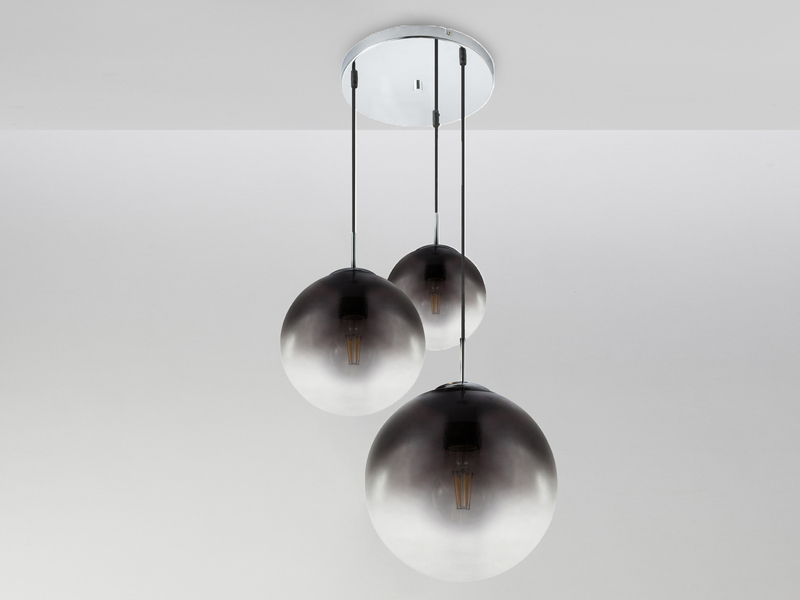 Pendelleuchte 3-flammig mit Glaskugeln Rauchglas Ø 51cm, inkl. E27 LED