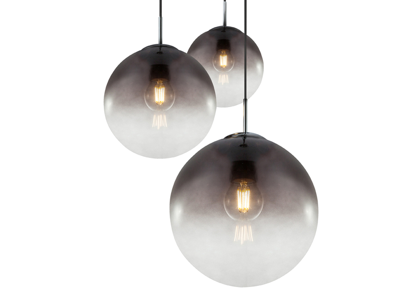 Pendelleuchte 3-flammig mit Glaskugeln Rauchglas Ø 51cm, inkl. E27 LED