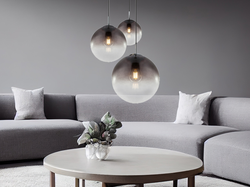 Pendelleuchte 3-flammig mit Glaskugeln Rauchglas Ø 51cm, inkl. E27 LED