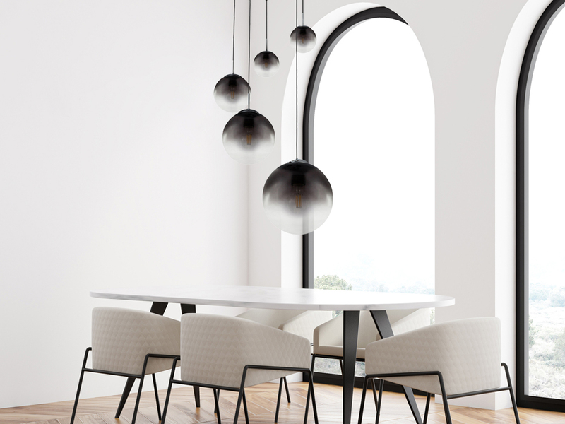 LED Pendelleuchte 5-flammig mit Glaskugeln aus Rauchglas, Ø 65cm