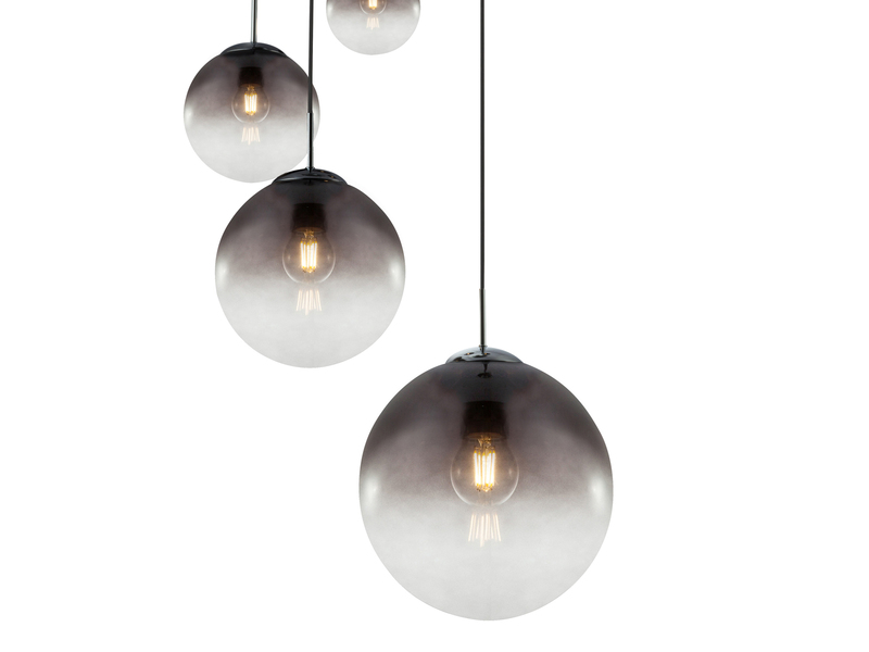 LED Pendelleuchte 5-flammig mit Glaskugeln aus Rauchglas, Ø 65cm