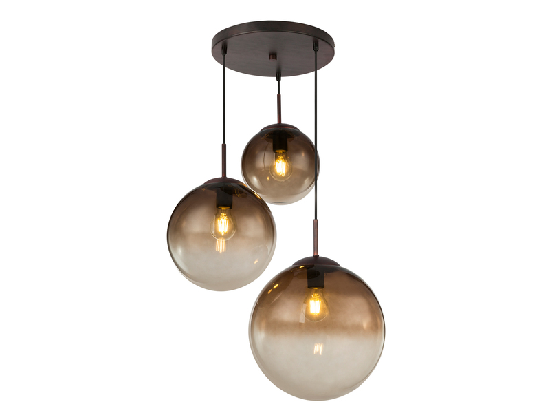 LED Pendelleuchte 3-flammig mit Glaskugeln aus Amberglas, Ø 51cm