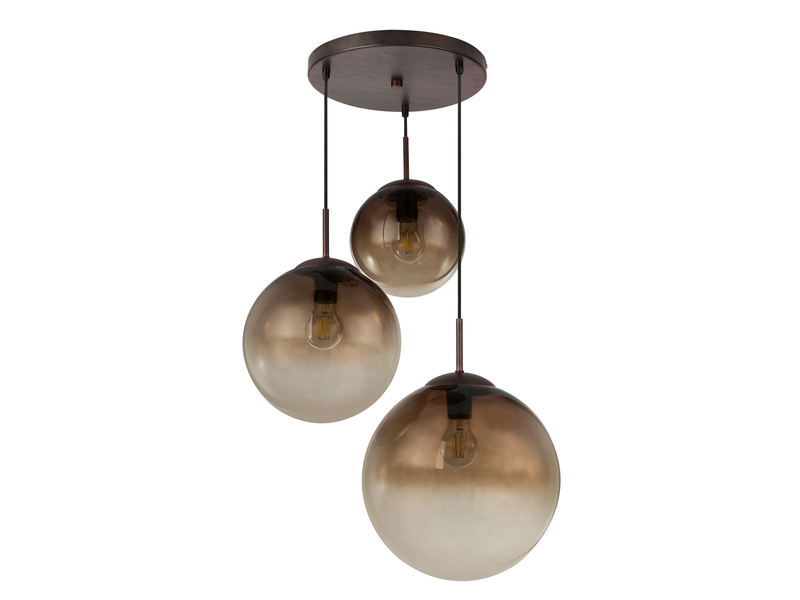 LED Pendelleuchte 3-flammig mit Glaskugeln aus Amberglas, Ø 51cm