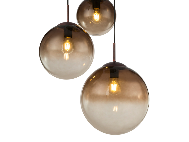 LED Pendelleuchte 3-flammig mit Glaskugeln aus Amberglas, Ø 51cm
