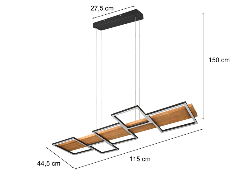 LED Pendelleuchte HARPER dimmbar Holzbrett naturbelassen, Breite 115cm