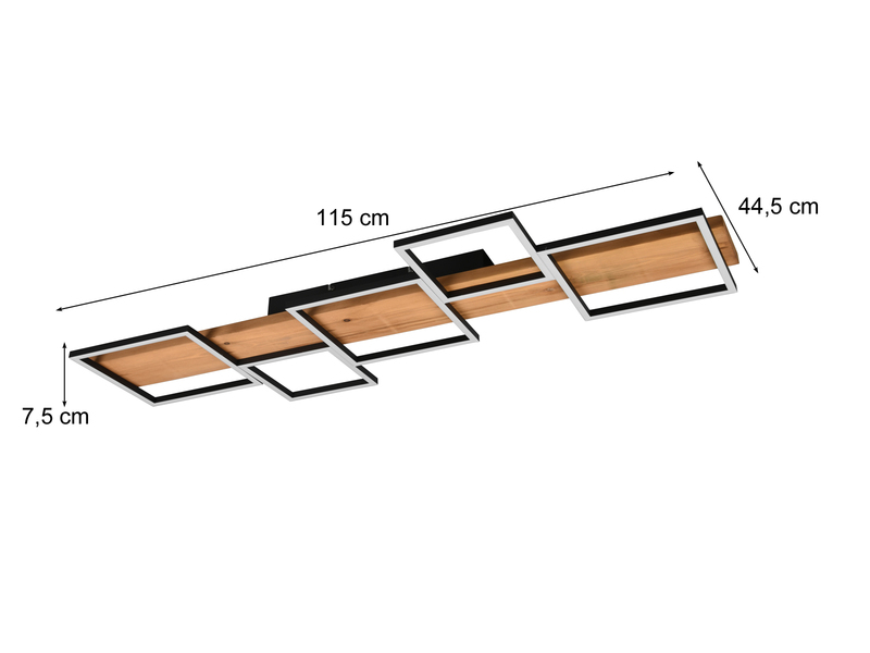 Flache LED Deckenleuchte HARPER dimmbar Holzbrett naturbelassen, Breite 115cm