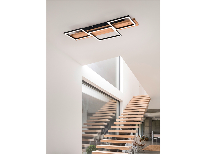 Flache LED Deckenleuchte HARPER dimmbar Holzbrett naturbelassen, Breite 65cm